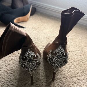 Badgley Mischka Brown Heels with Silver Embellishments